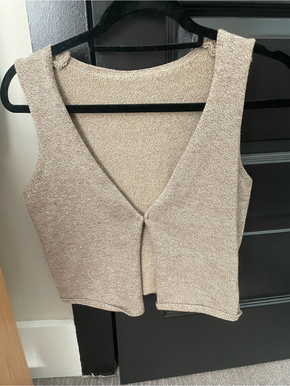 Sleeveless V-Neck Knit Tank Top in Beige